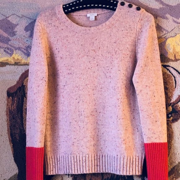 Fossil Sz S Womens Sweater Pullover Long Sleeve Wool Blend Peach Melange/Orange - Picture 1 of 10